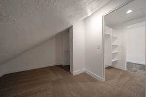 Bonus room featuring a textured ceiling and light colored carpet