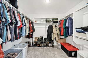 Spacious closet featuring light carpet