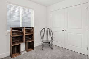 Sitting room featuring carpet floors