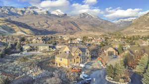 View of mountain background featuring nearby suburban area