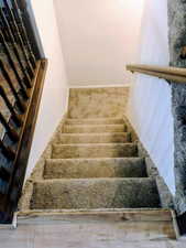 Stairs featuring carpet and baseboards