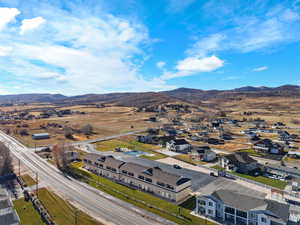 Drone / aerial view of a mountainous background