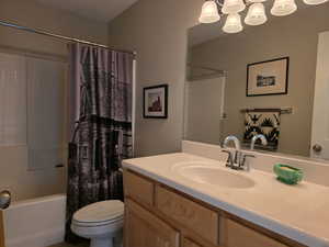 2nd Bathroom featuring vanity and shower / bath combo
