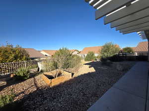 Fenced backyard with a garden