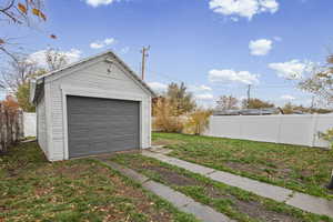 View of detached garage