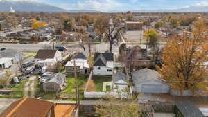 Aerial view of residential area with a mountain backdrop