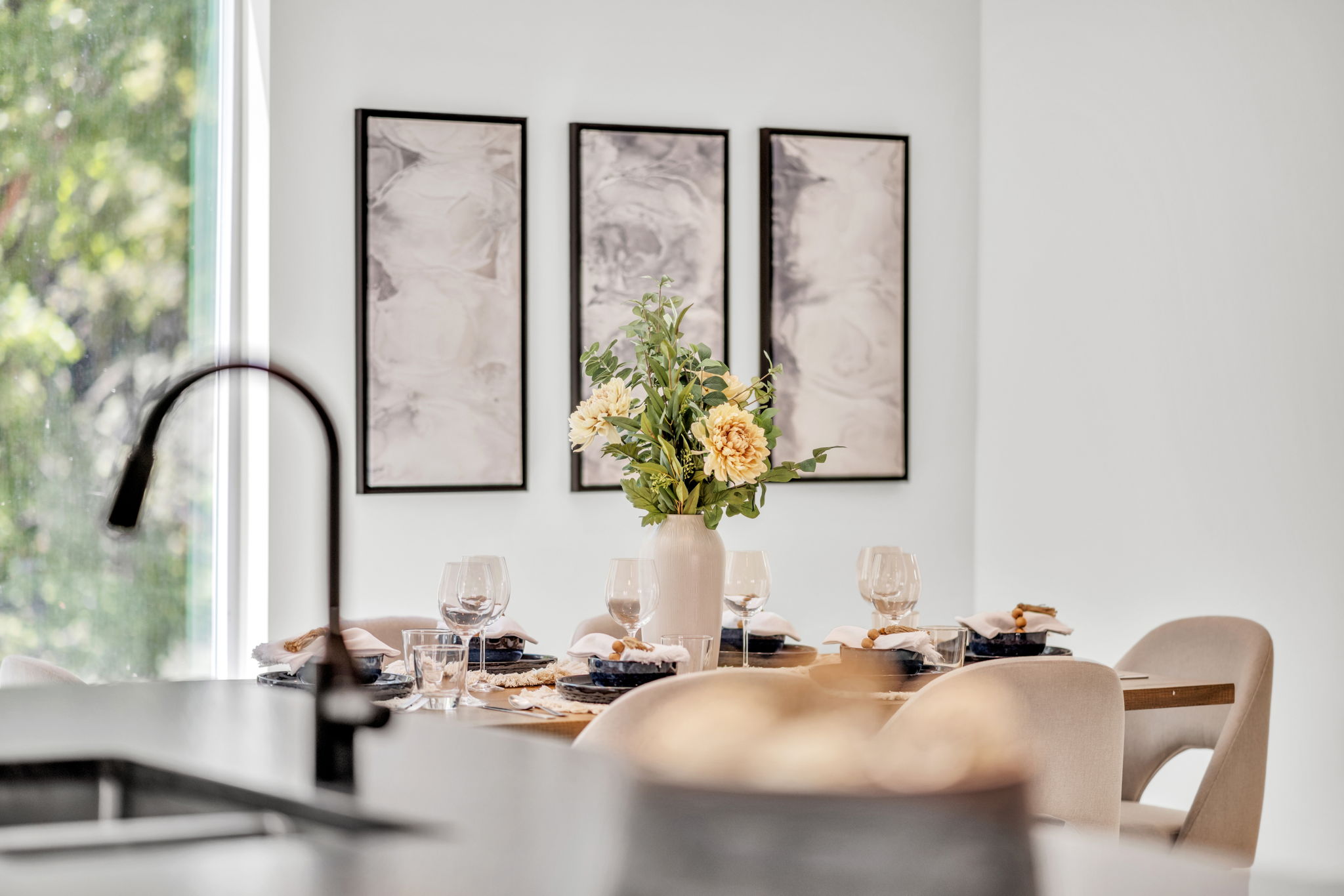 Dining area view of a sink