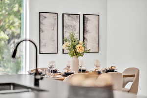 Dining area view of a sink