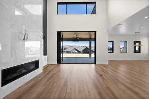 The family room offers a seamless view into the extended outdoor living space.