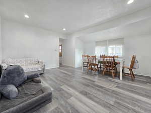 Living area featuring recessed lighting and wood finished floors