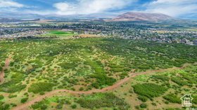 Aerial view of a mountain backdrop