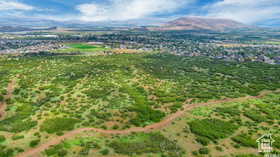 Aerial view of a mountain backdrop