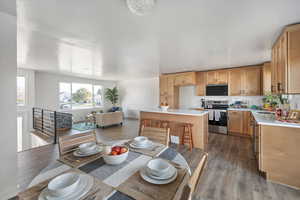 View of entire great room from semi-formal dining area