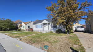Bungalow-style home featuring a front lawn and a residential view