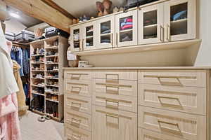 Spacious closet featuring light colored carpet