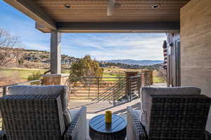 Balcony featuring a mountain view