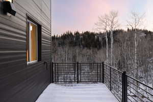 View of balcony at dusk