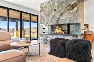 Living area featuring a high end fireplace