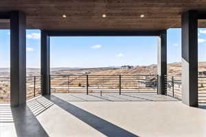 View of patio with a mountain view