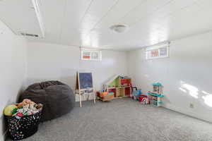 Rec room with carpet flooring and healthy amount of natural light