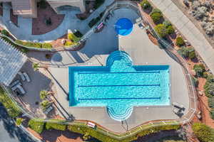 Aerial view of a pool