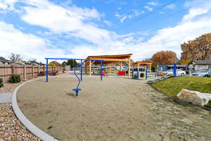 Community play area with a residential view