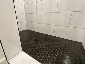 Bathroom view of a tile shower