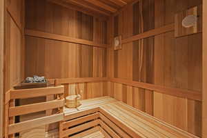 Relaxing sauna / steam room with wooden walls