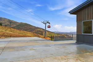 View of patio with a mountain view