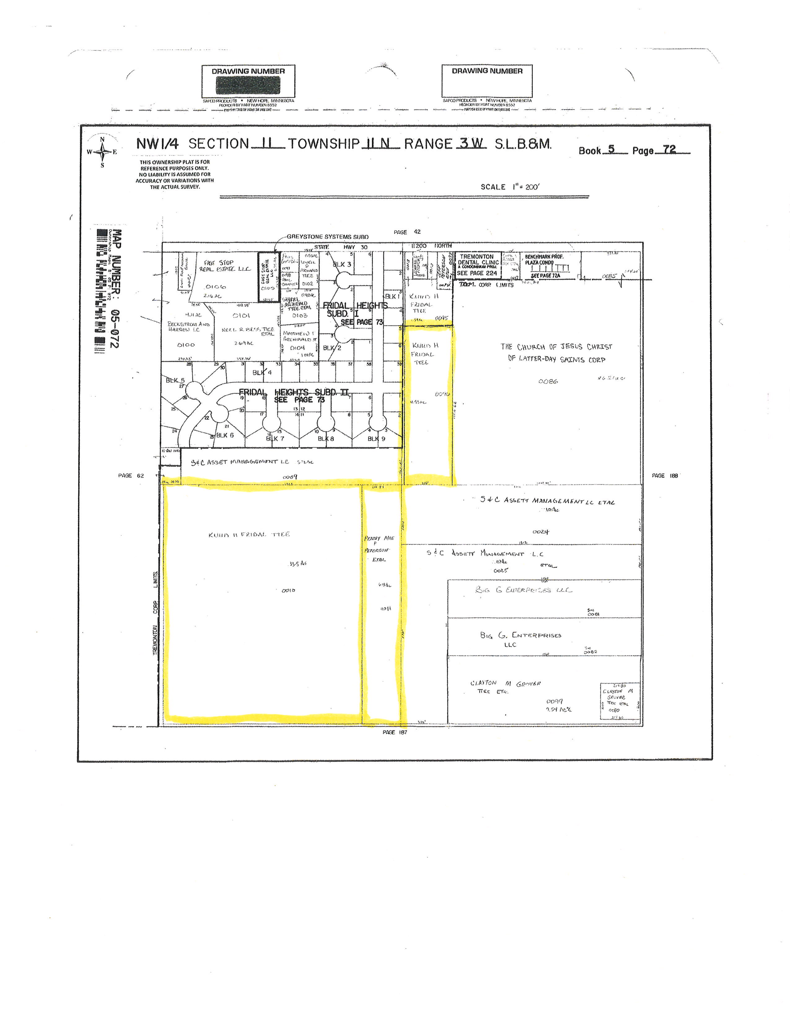 Map showing property parcels