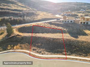 Aerial view of property's location with property parcel outlined