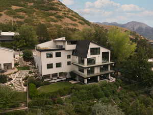 Bird's eye view of a mountainous background