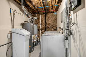 Utilities with water softener, washer / clothes dryer and gas water heater.