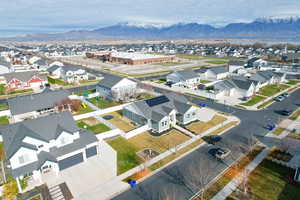 Aerial perspective of suburban area featuring mountains