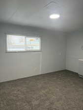 Empty room with dark colored carpet