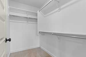 Spacious closet featuring light carpet