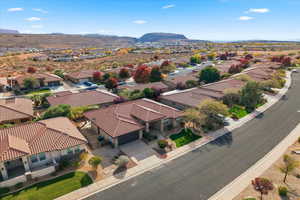 Aerial perspective of suburban area featuring mountains