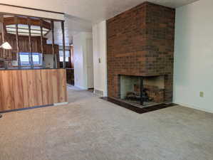 Brick fireplace with an integrated hearth