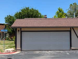 Two-car garage with panel-style door