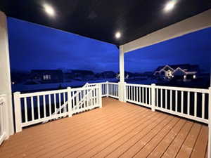 View of deck at night