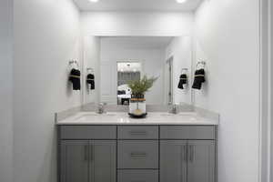 Full bath featuring double vanity and ensuite bathroom