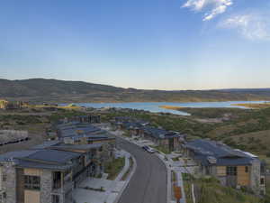 Aerial view of a water and mountain view