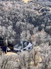 View from above of property featuring a mountain backdrop