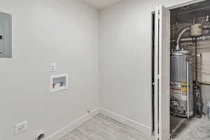 Utilities with water heater and electric panel