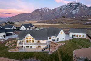 Aerial view at dusk of a mountain view