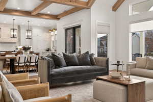 Living room with beam ceiling