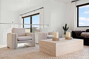 Sitting room with recessed lighting