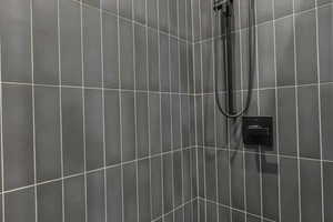 Bathroom view of tiled shower
