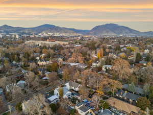 Aerial view at dusk of a mountain view and a residential view