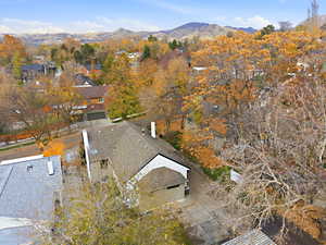 Bird's eye view of a mountainous background